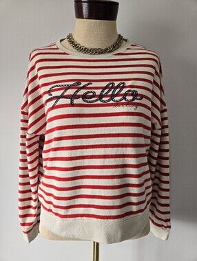 Encuentro Striped 'Hello Darling'  Nautical Sweatshirt in Red and Cream. Size S